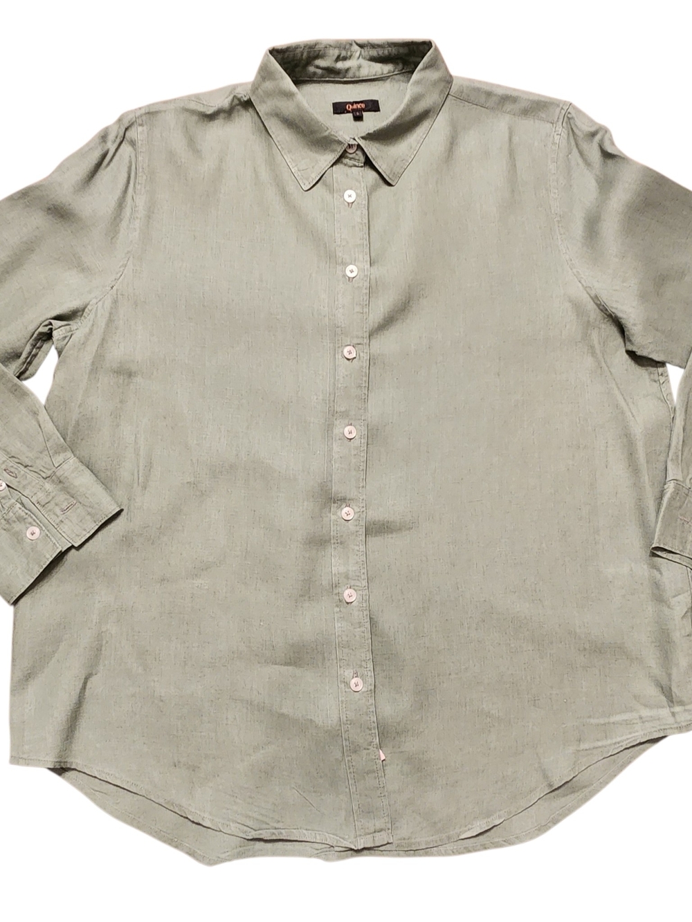 Quince Button-Up Size L Green 100% European Linen Long-Sleeve Men’s Cargo Shirt